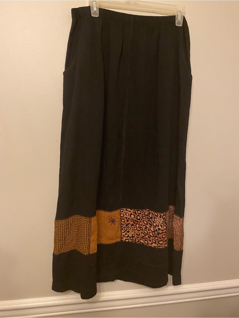 Black Maxi Skirt with Mixed Pattern Hem